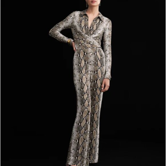 SOLD Diane von Furstenberg Michelle Wrap Python BrownJumpsuit  - 70s - Picture 5 of 15